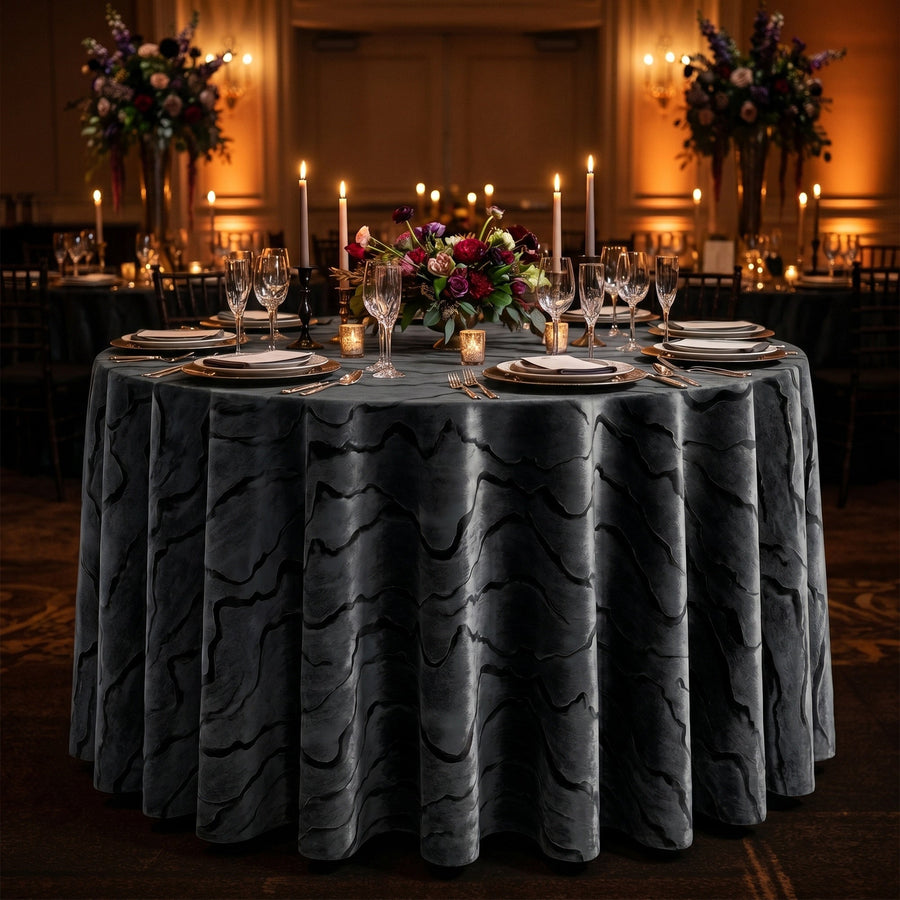 Celeste Black Tablecloth — styled table
