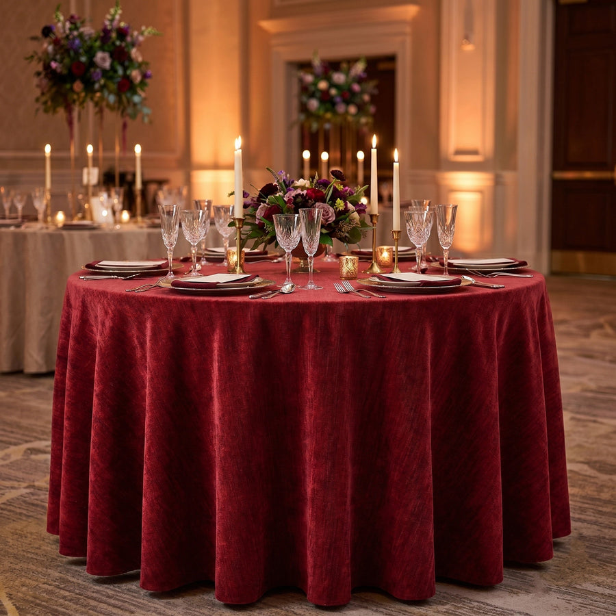 Chenille Burgundy Tablecloth — styled table