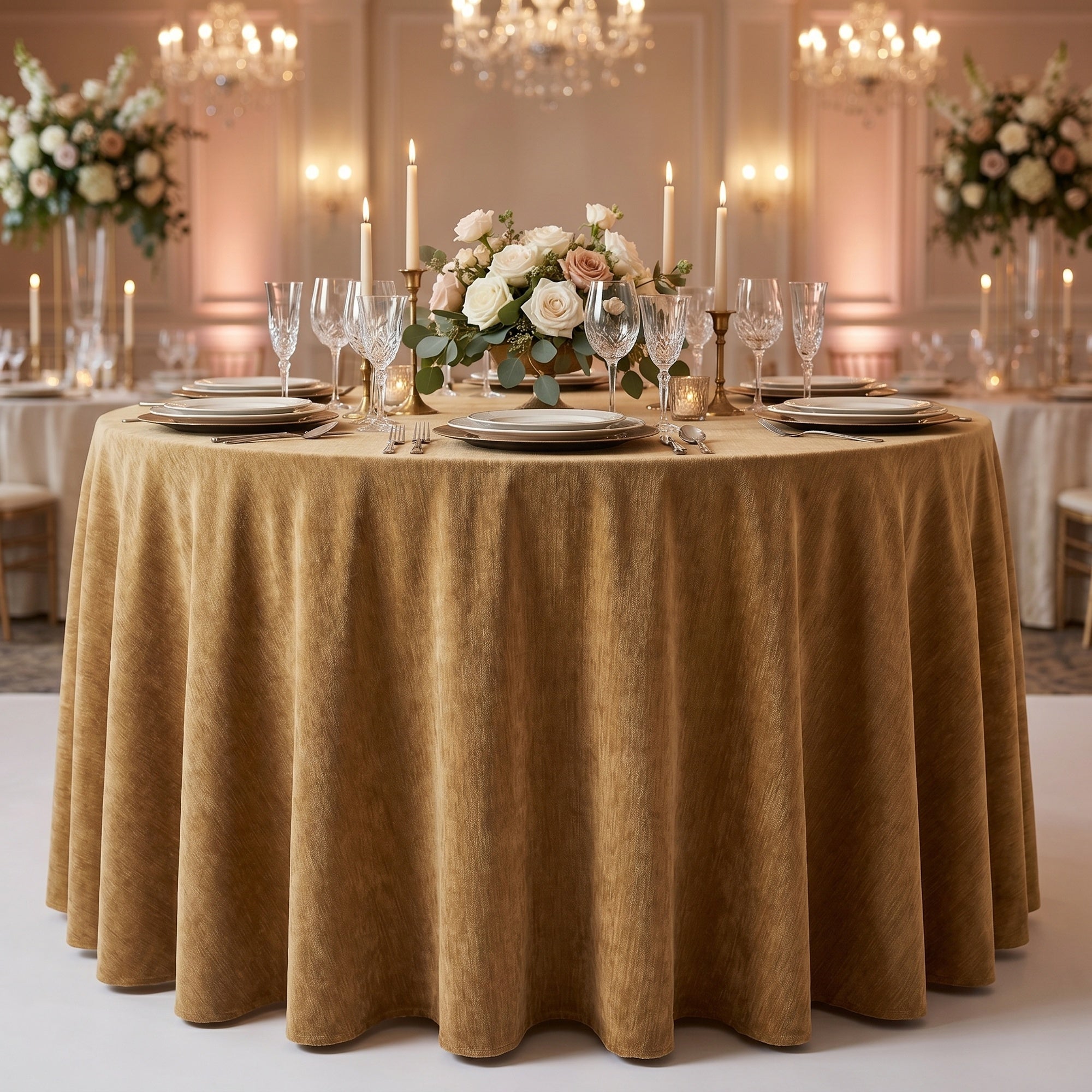Chenille Gold Tablecloth — styled table