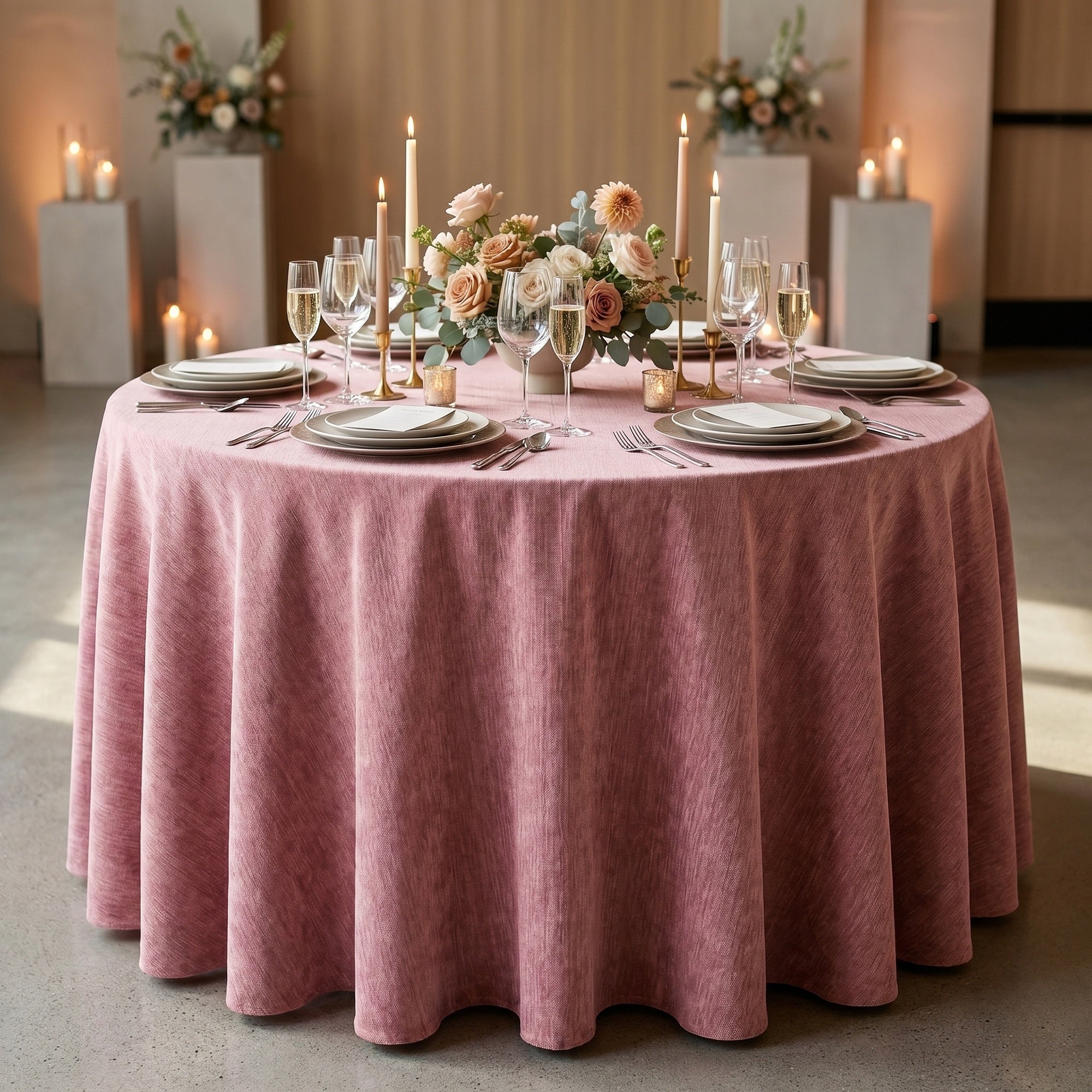 Chenille Mauve Tablecloth — styled table