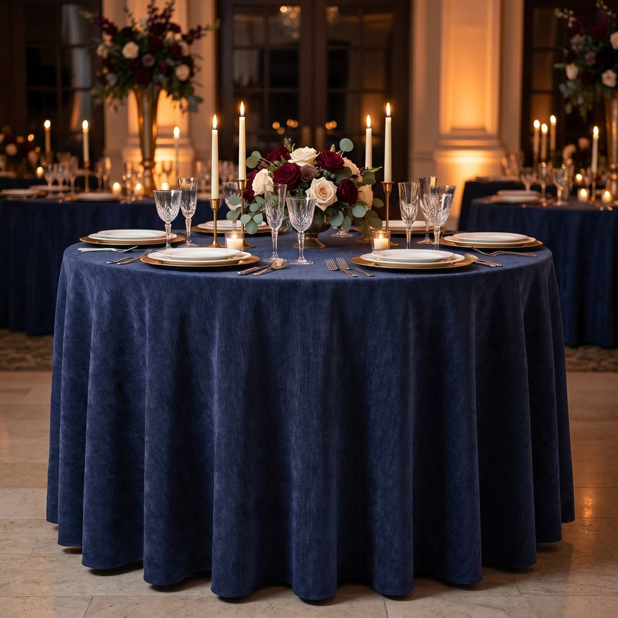 Chenille Navy Tablecloth — styled table