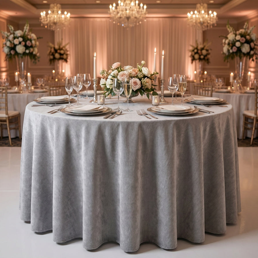 Chenille Silver Tablecloth — styled table