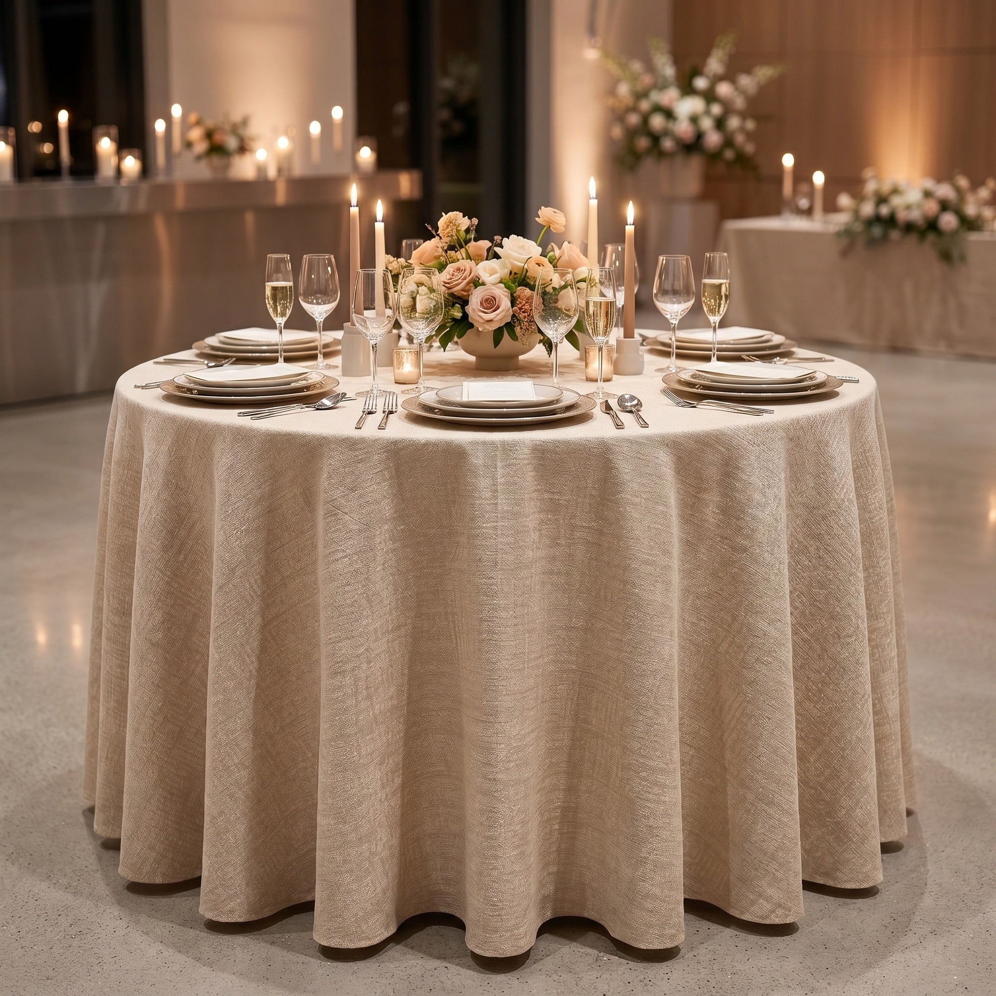 Chrisma Beige Tablecloth — styled table