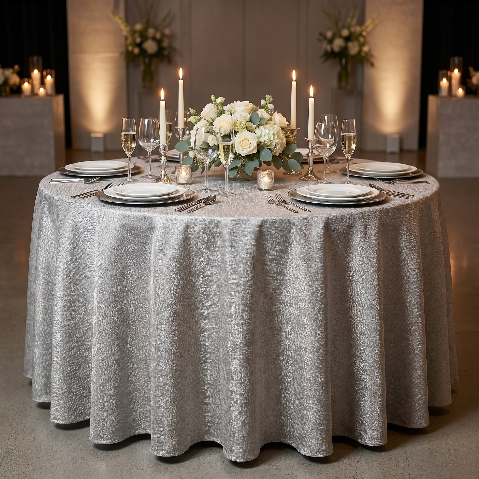 Chrisma Grey Tablecloth — styled table