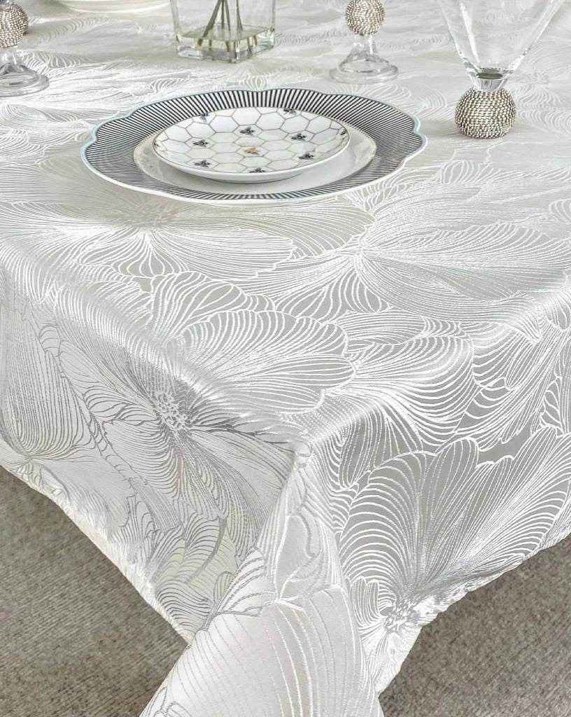 Antique White Delhi Metallic Flower Jacquard Fabric - 120 Inch. in Width Fabric by the Yard - 120 Inch Wide