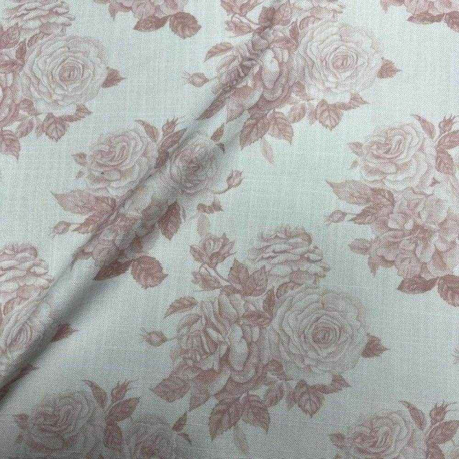 Pink Derby Floral Digital Print Fabric - Linen Look - 115 Inch. in Width Fabric by the Yard - 115 Inch Wide