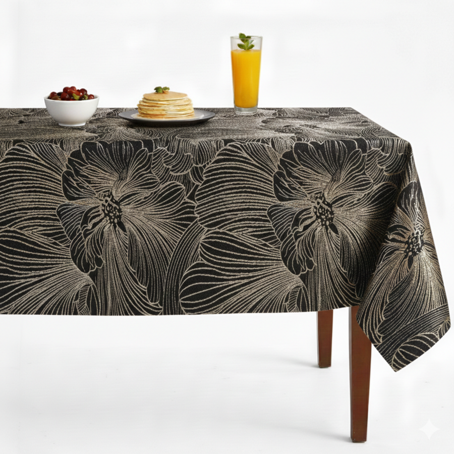 Delhi Metallic Flower Jacquard Tablecloth – Midnight