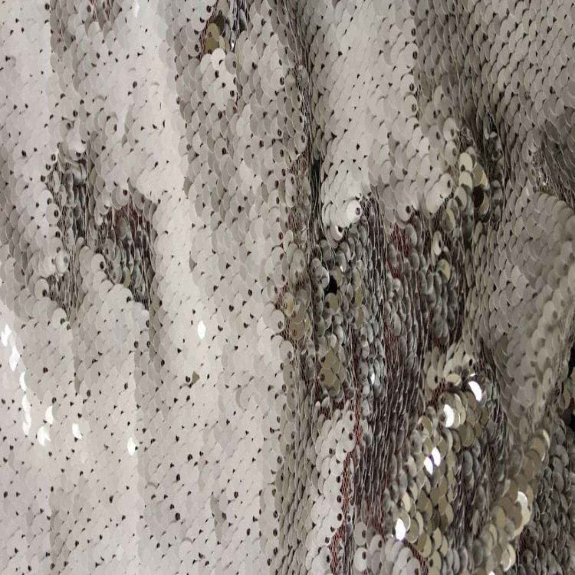 White/Silver Color Changing Sensory Wall Reversible Sequin Fabric by the Yard - 52 Inch Wide