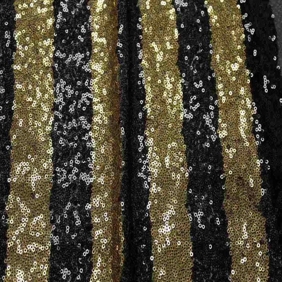Black/Gold FIESTA Striped Sequin Fabric on Mesh Material Fabric by the Yard - 52 Inch Wide