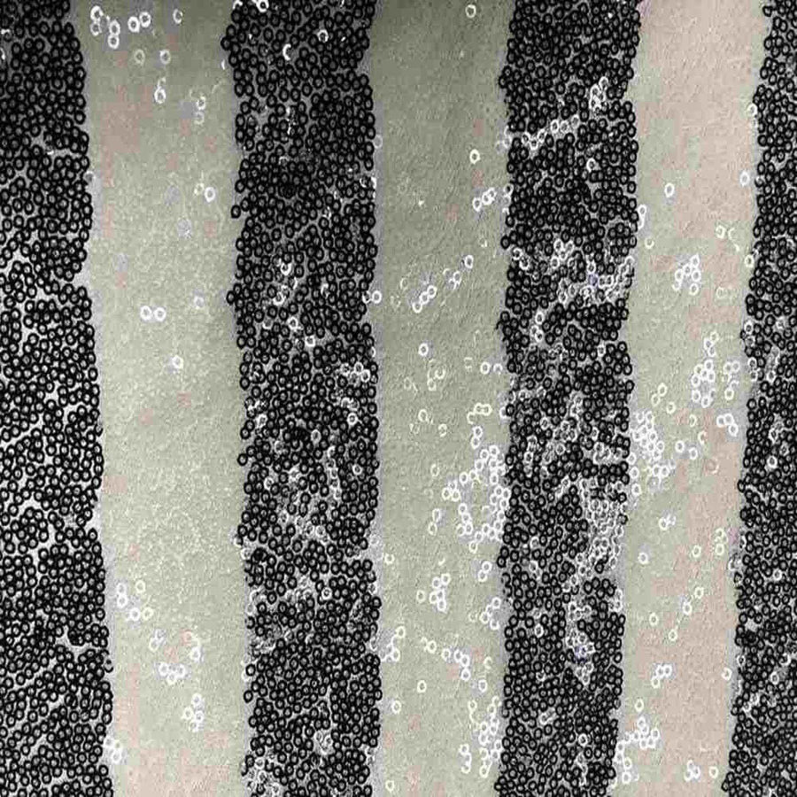 Black/White FIESTA Striped Sequin Fabric on Mesh Material Fabric by the Yard - 52 Inch Wide
