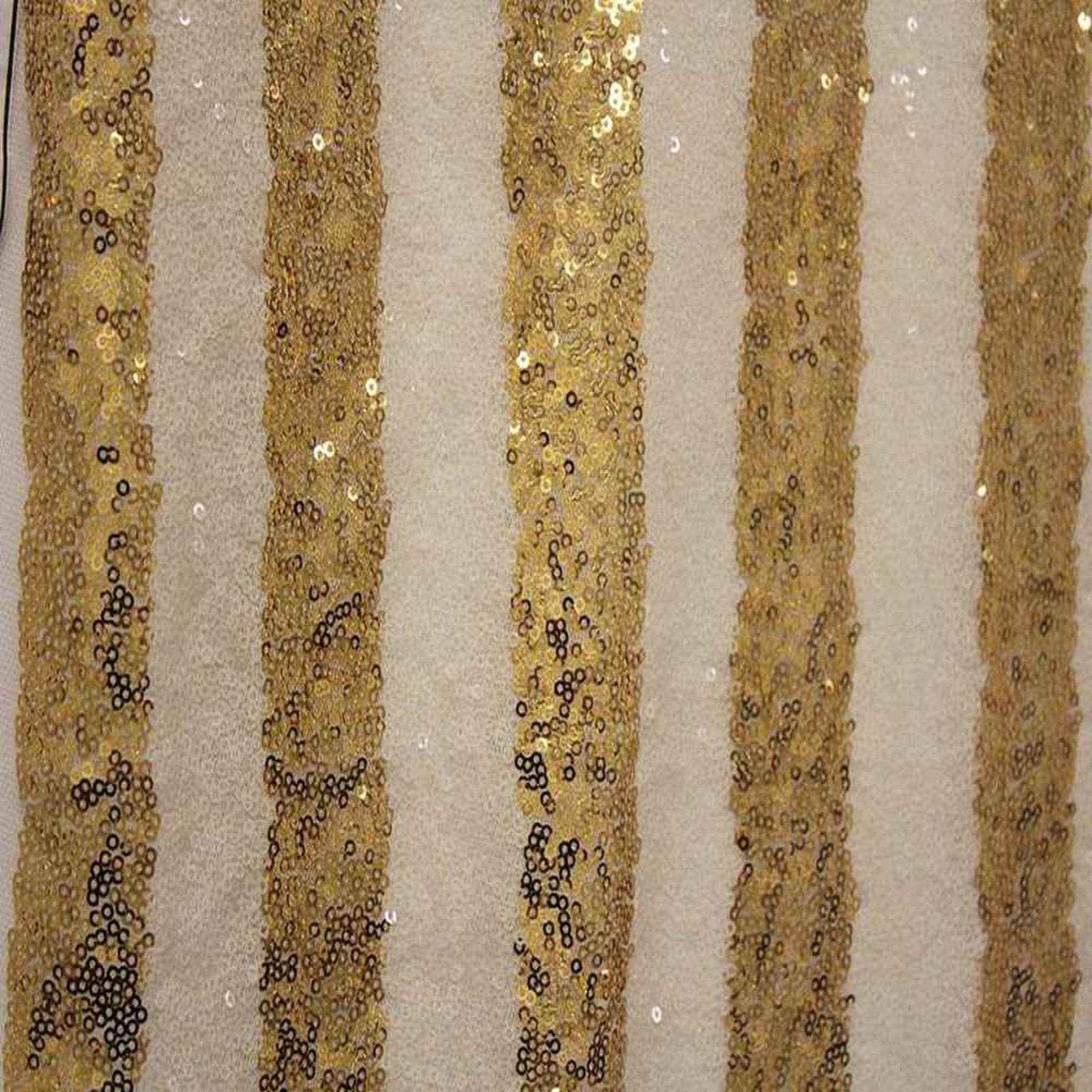 Gold/Ivory FIESTA Striped Sequin Fabric on Mesh Material Fabric by the Yard - 52 Inch Wide