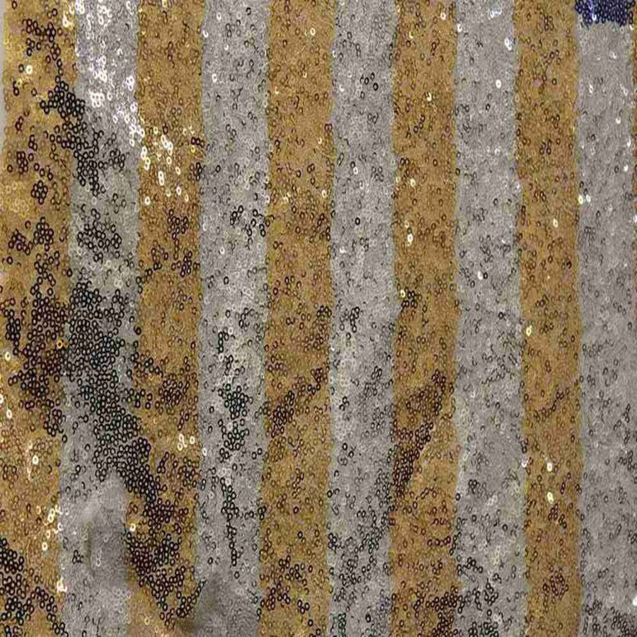 Gold/Silver FIESTA Striped Sequin Fabric on Mesh Material Fabric by the Yard - 52 Inch Wide