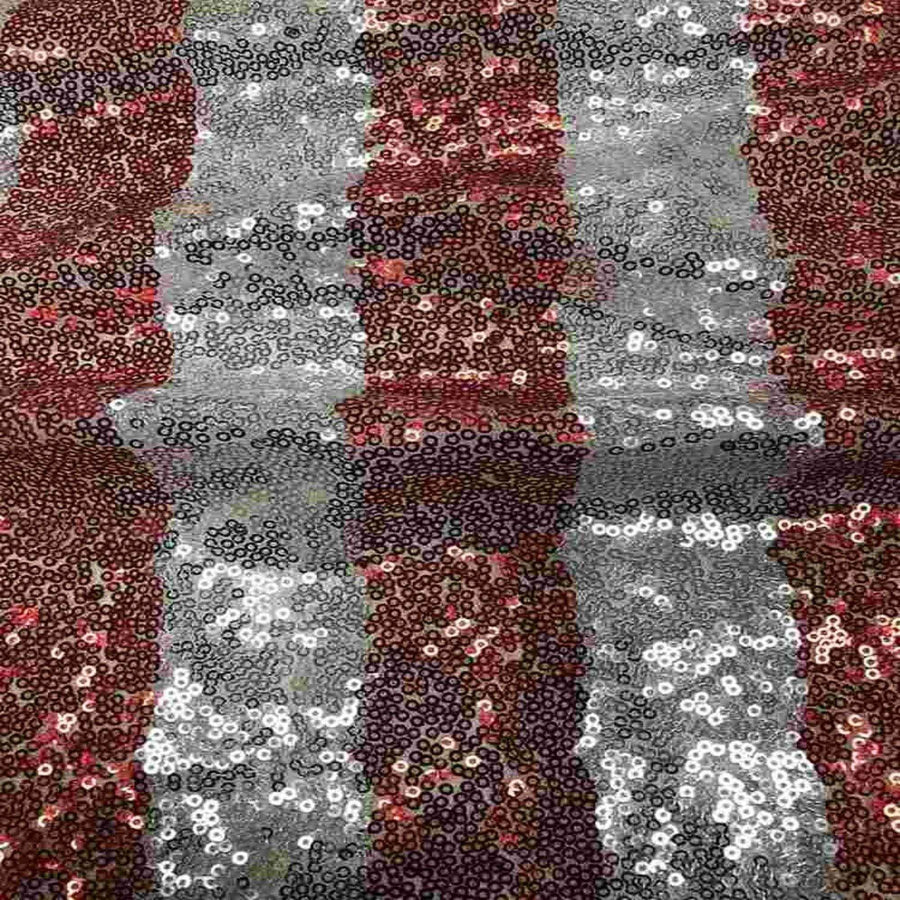 Red/Silver FIESTA Striped Sequin Fabric on Mesh Material Fabric by the Yard - 52 Inch Wide