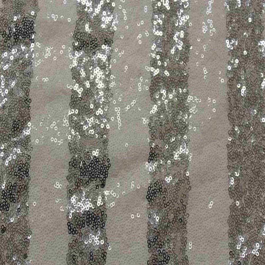 Silver/White FIESTA Striped Sequin Fabric on Mesh Material Fabric by the Yard - 52 Inch Wide