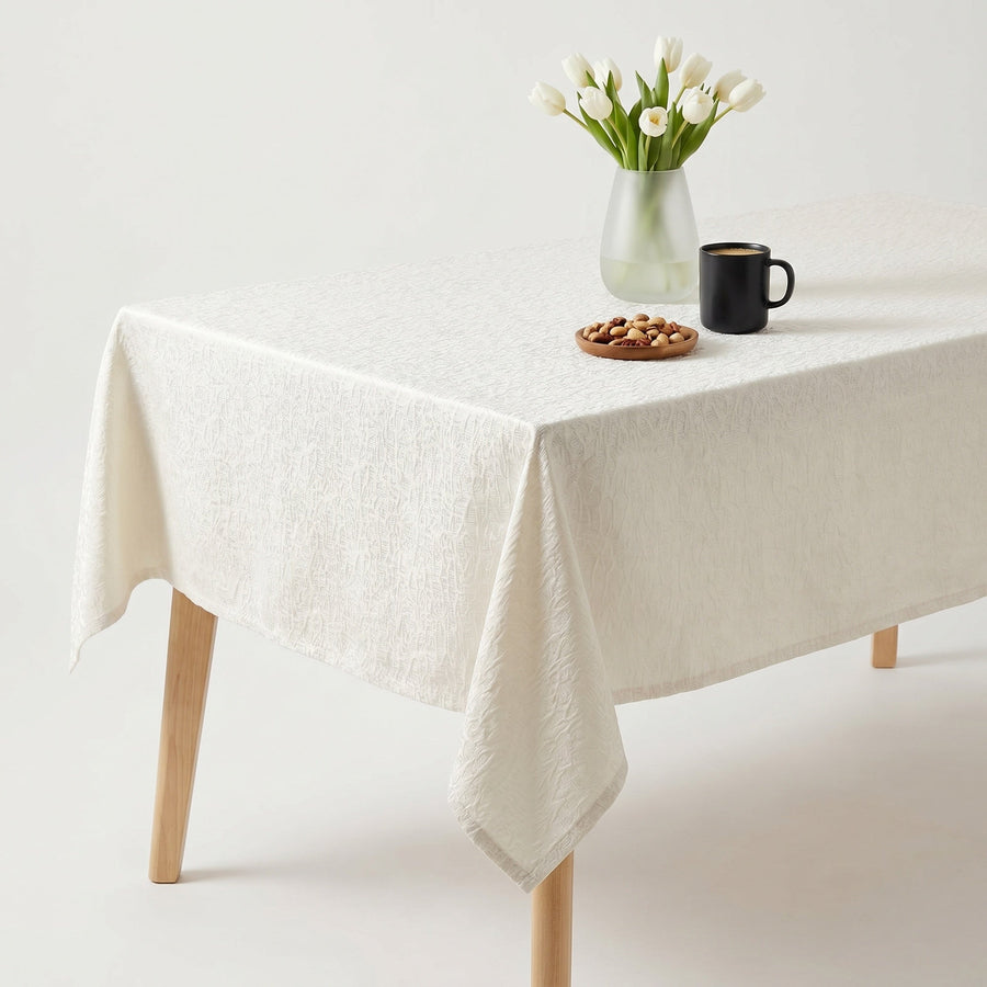 Flax jacquard fabric in Ivory, by the yard