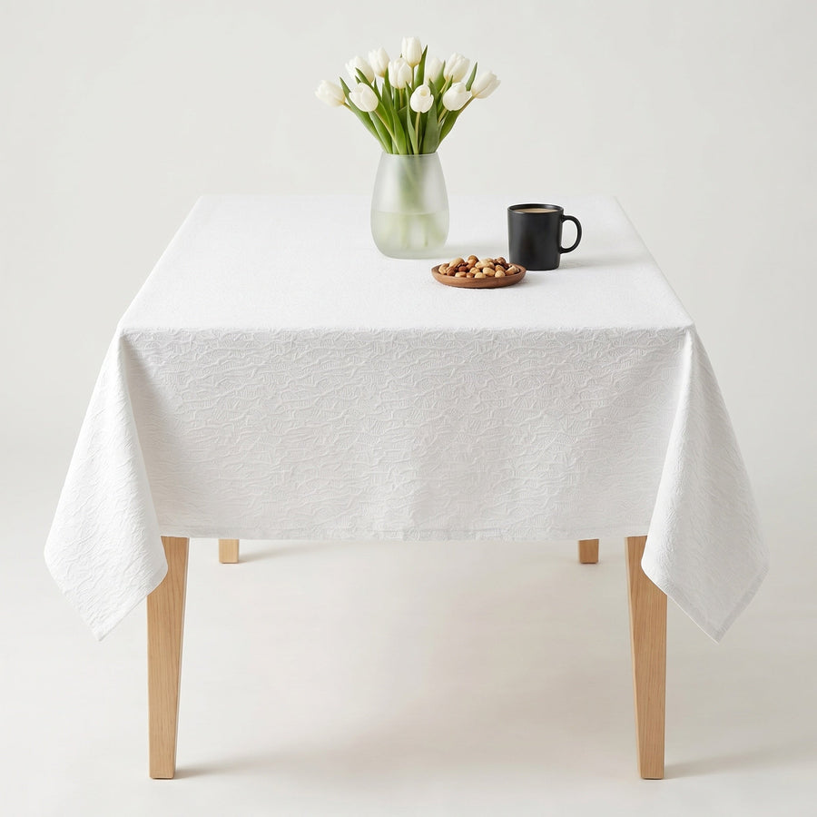Flax jacquard fabric in White, by the yard