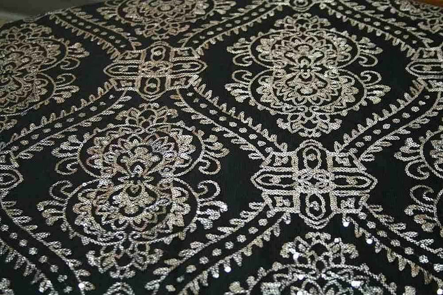 black-silver GLITTER Sequin Fabric by the Yard - 58 Inch Wide