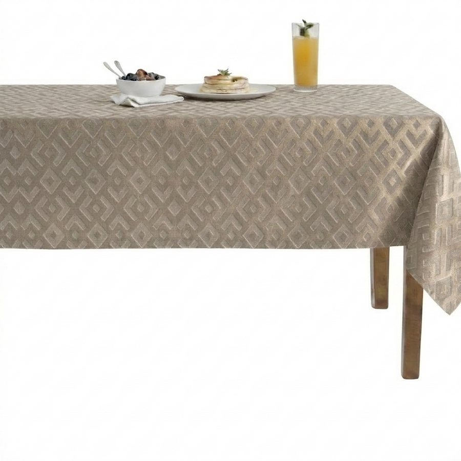 Gate Embossed Greek Key Velvet Tablecloth – Champagne