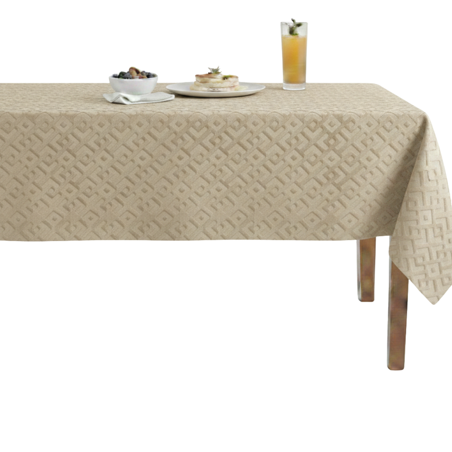 Gate Embossed Greek Key Velvet Tablecloth – Gold
