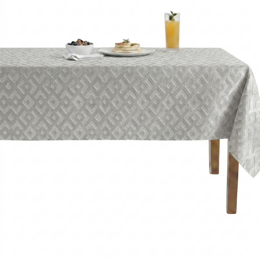 Gate Embossed Greek Key Velvet Tablecloth – Ivory
