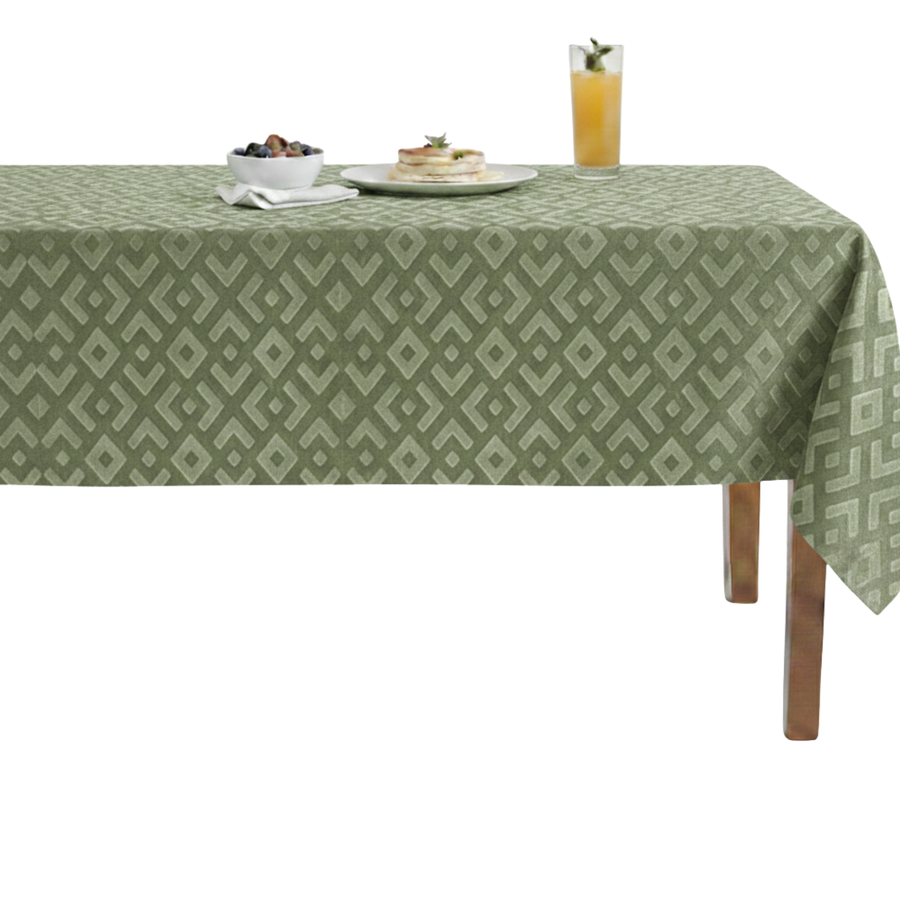 Gate Embossed Greek Key Velvet Tablecloth – Olive