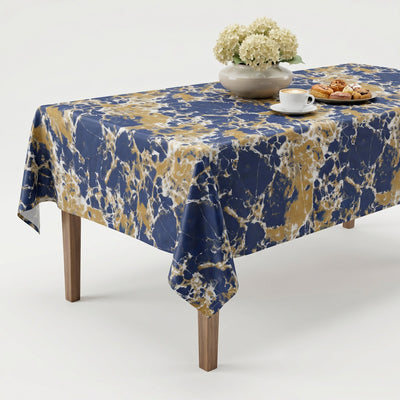 Granite Digital Print Satin Tablecloth – Blue/Gold