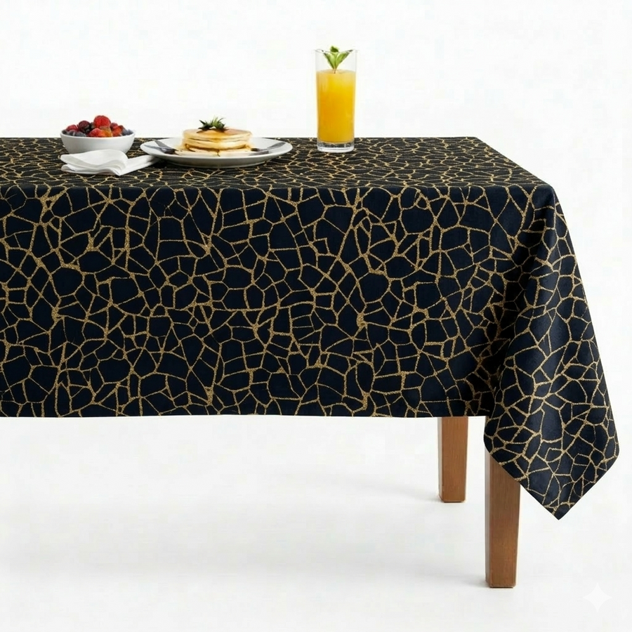 Gravel Metallic Jacquard Tablecloth – Navy/Gold