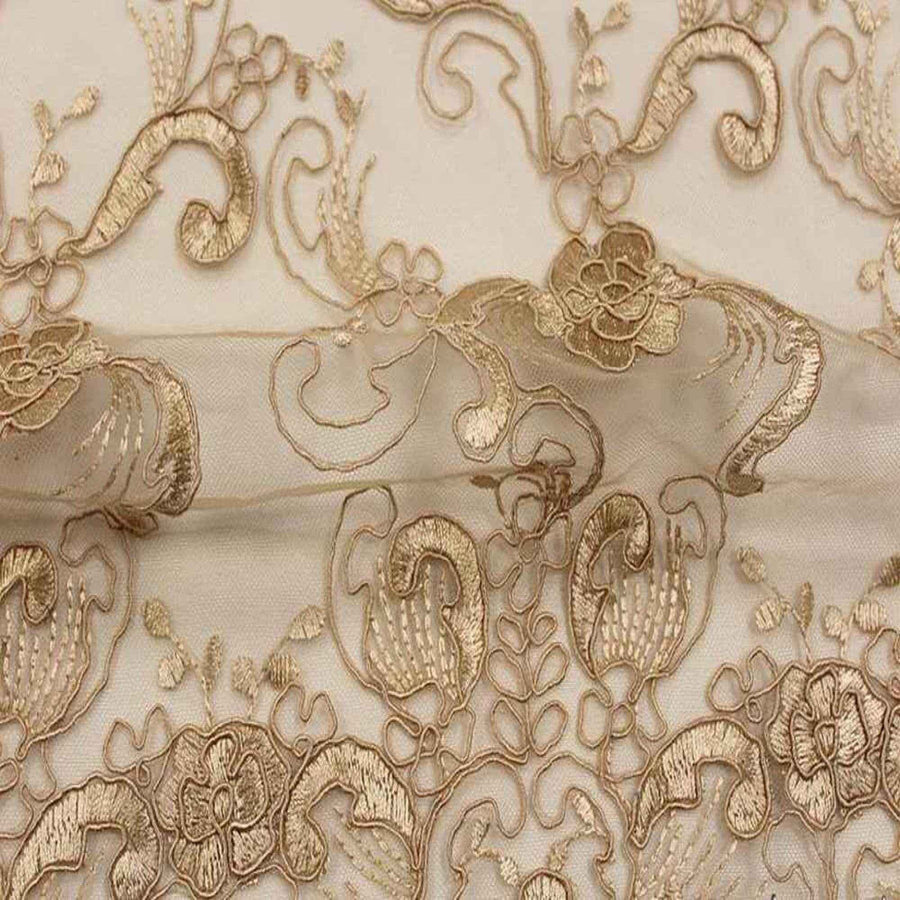 Champagne HILTON Embroidered Mesh Fabric. Lace Netting Material 54 Inch in Width Fabric by the Yard - 54 Inch Wide