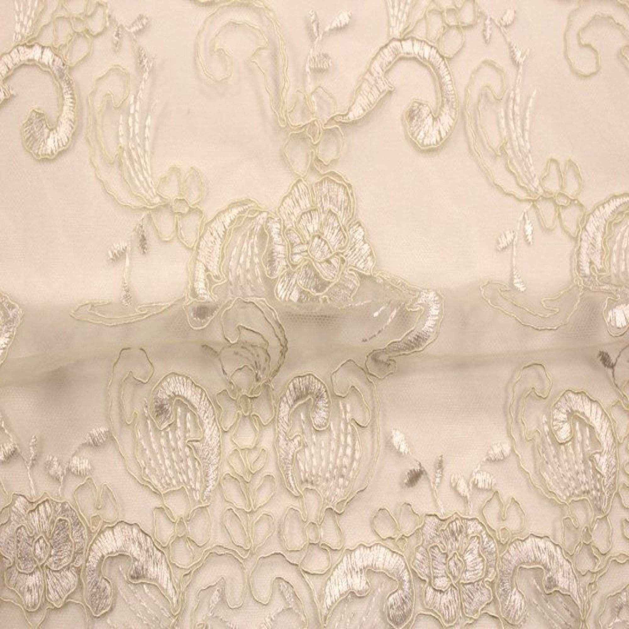 Ivory HILTON Embroidered Mesh Fabric. Lace Netting Material 54 Inch in Width Fabric by the Yard - 54 Inch Wide