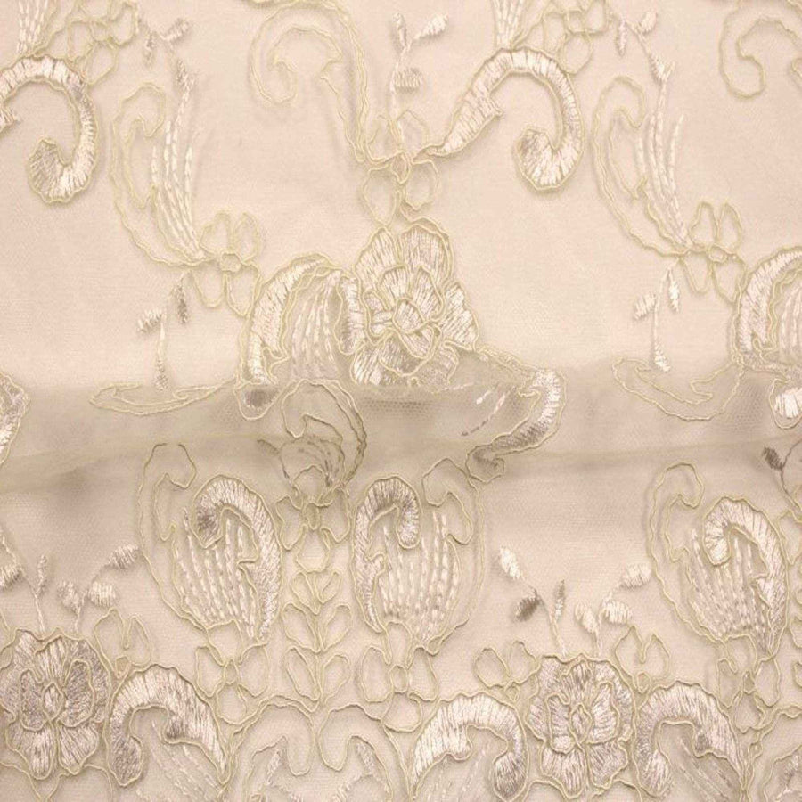 Ivory HILTON Embroidered Mesh Fabric. Lace Netting Material 54 Inch in Width Fabric by the Yard - 54 Inch Wide