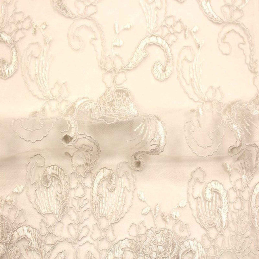 White HILTON Embroidered Mesh Fabric. Lace Netting Material 54 Inch in Width Fabric by the Yard - 54 Inch Wide