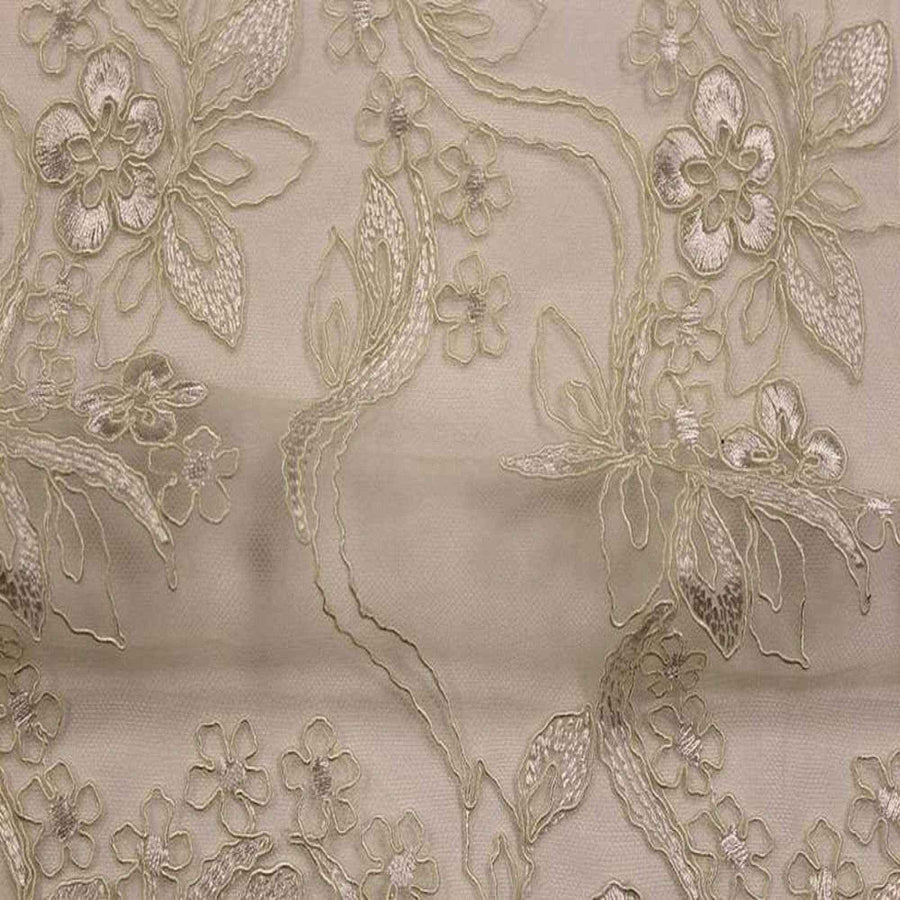 Ivory HOLIDAY Embroidered Mesh Fabric. Lace Netting Material 54 Inch in Width Fabric by the Yard - 54 Inch Wide