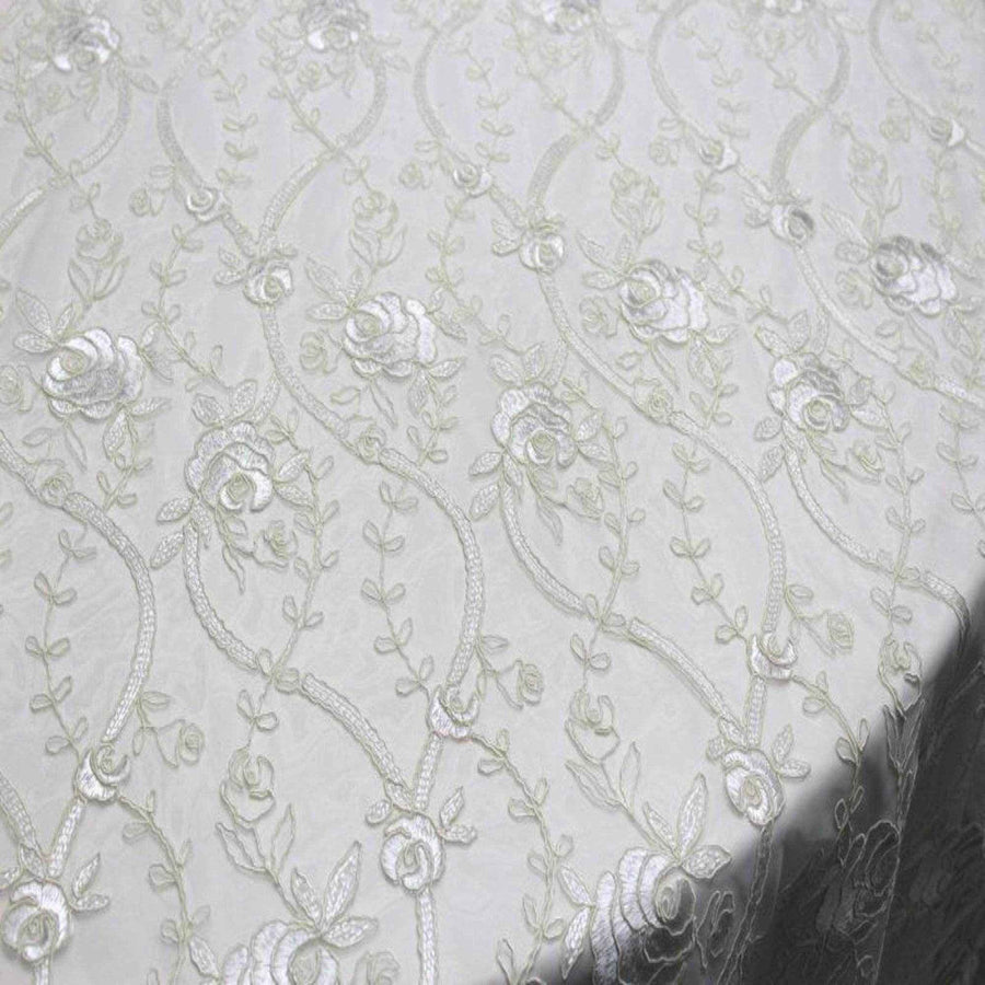 White HOLIDAY Embroidered Mesh Fabric. Lace Netting Material 54 Inch in Width Fabric by the Yard - 54 Inch Wide