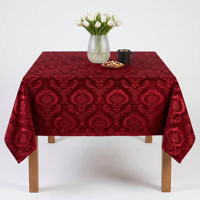 Hobby Embossed Damask Velvet Tablecloth – Burgundy