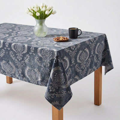 Hobby Embossed Damask Velvet Tablecloth – Charcoal
