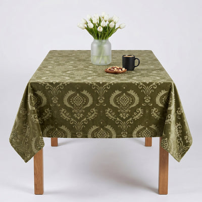 Hobby Embossed Damask Velvet Tablecloth – Sand