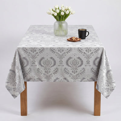 Hobby Embossed Damask Velvet Tablecloth – White