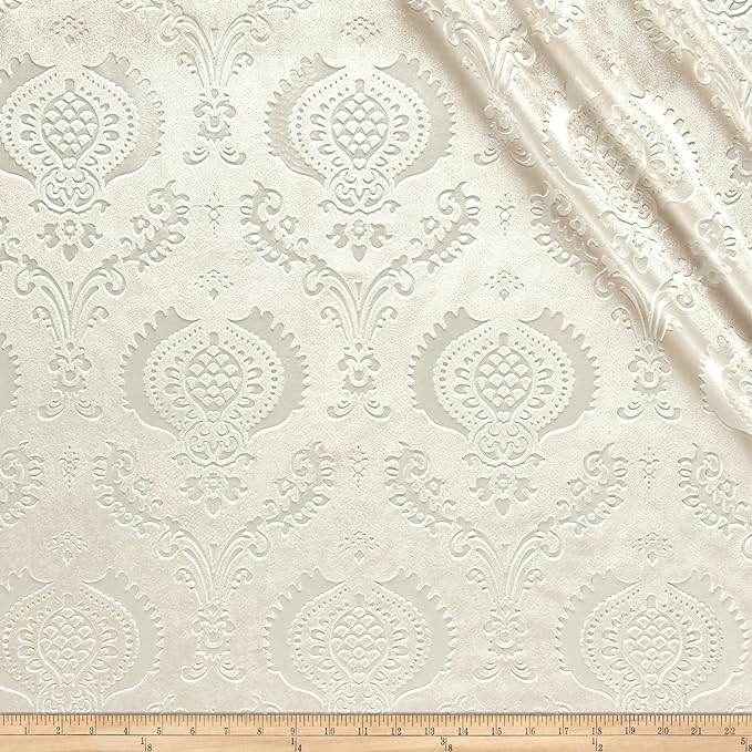 Ivory Brocade Damask Velvet Fabric by the Yard - 58 Inch Wide