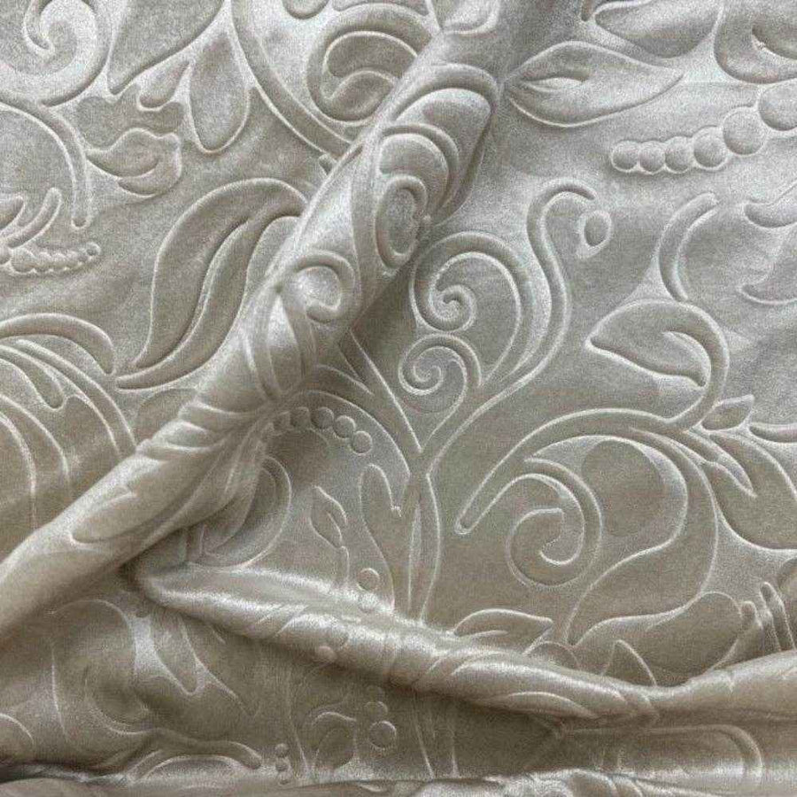 Ivory Brocade Scroll Velvet Fabric by the Yard - 58 Inch Wide