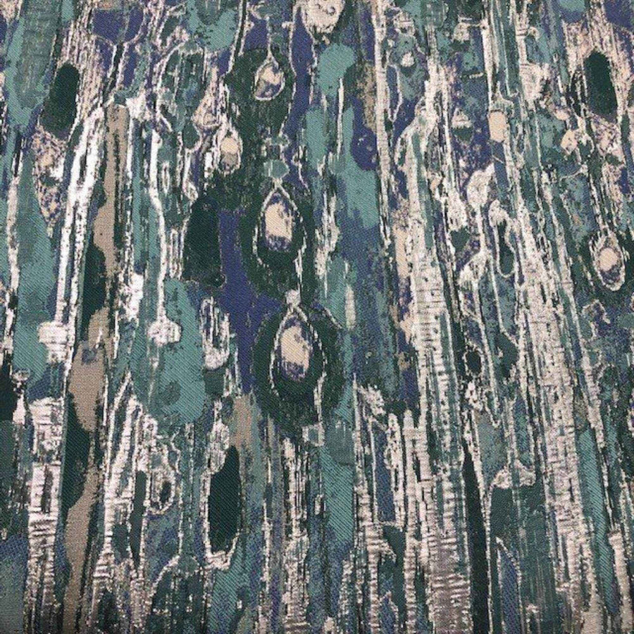 Aqua LYNN Jacquard Print Metallic Fabric by the Yard - 118 Inch Wide