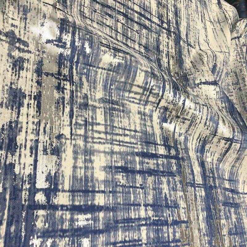 Blue LYNSFIELD Jacquard Print Metallic Fabric by the Yard - 118 Inch Wide