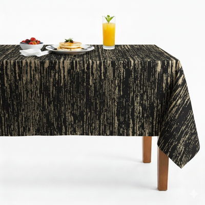 Lanora Distressed Vertical Strié Jacquard Tablecloth – Gold Black