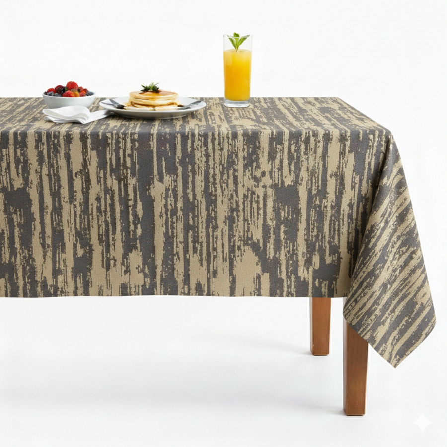 Lanora Distressed Vertical Strié Jacquard Tablecloth – Gold Grey