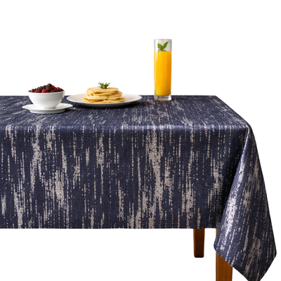 Lanora Distressed Vertical Strié Jacquard Tablecloth – Silver Navy