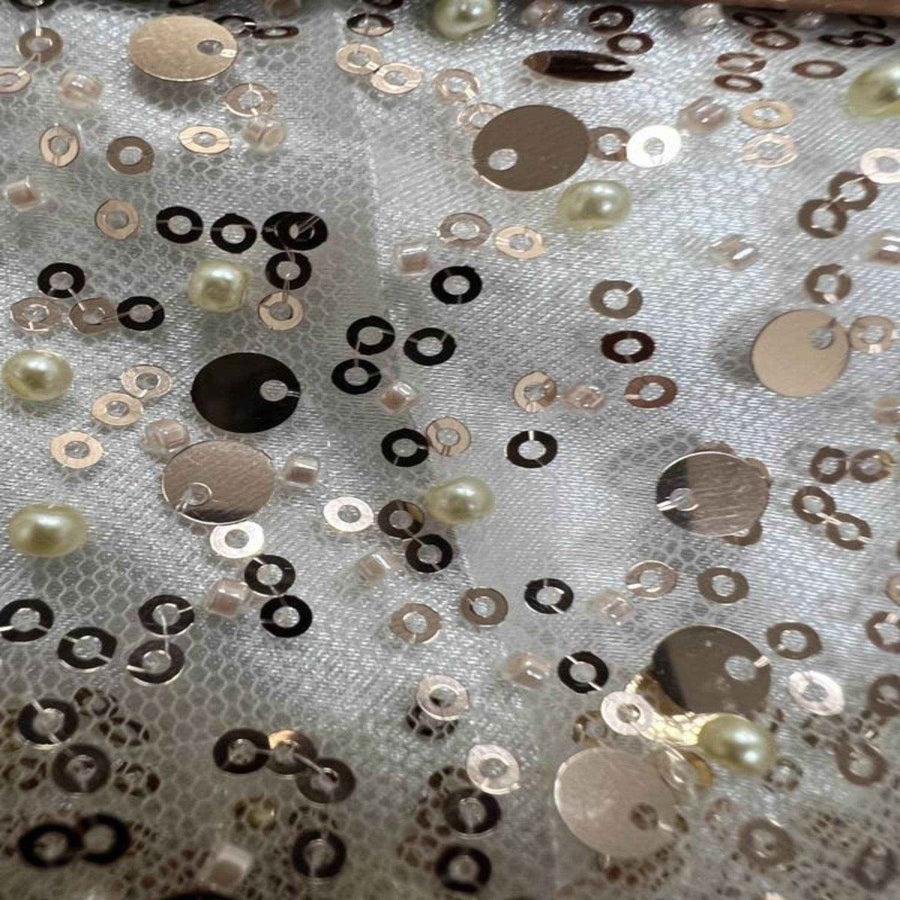 Blush Soft Tulle Mesh Fabric Heavily Embellished with Sequins Fabric by the Yard - 52 Inch Wide