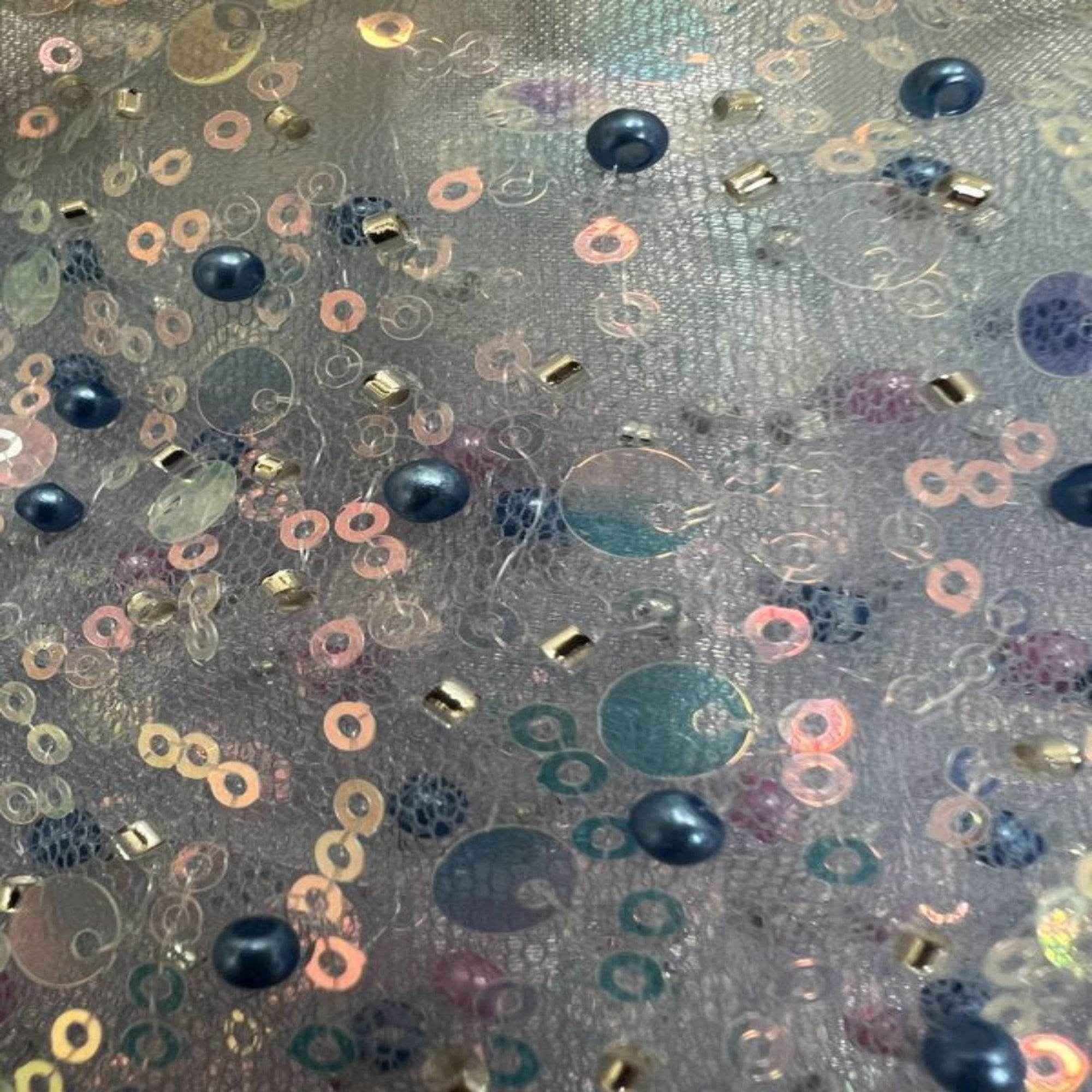 Sky Blue Soft Tulle Mesh Fabric Heavily Embellished with Sequins Fabric by the Yard - 52 Inch Wide