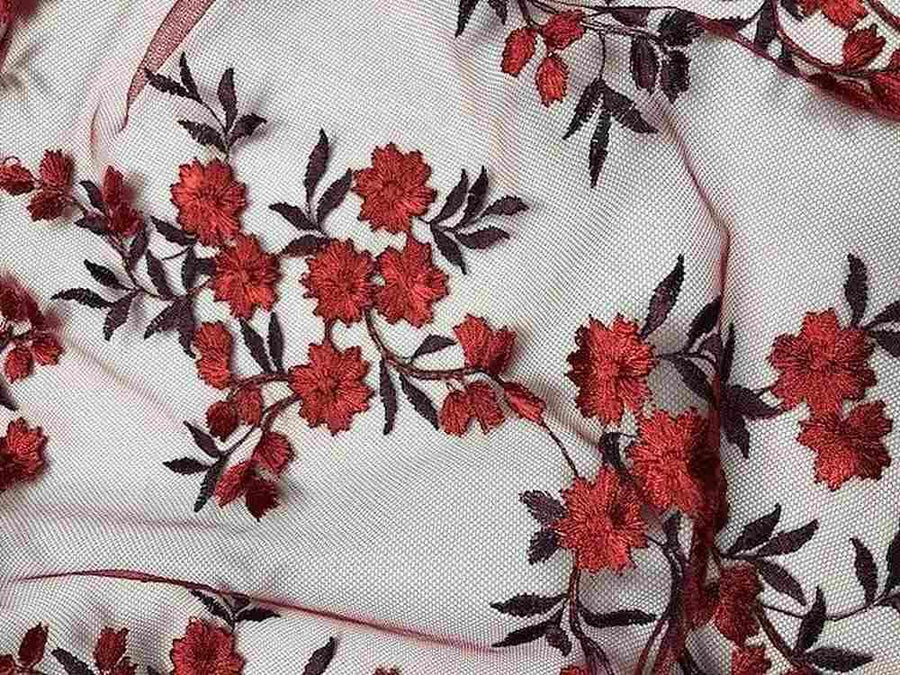 Nebraska Embroidered Lace Fabric – Burgundy