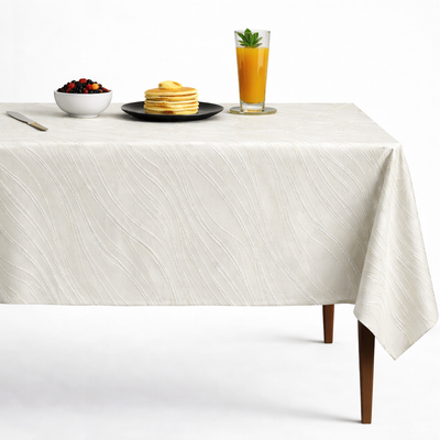 New Delhi Metallic Flower Jacquard Tablecloth – Antique White