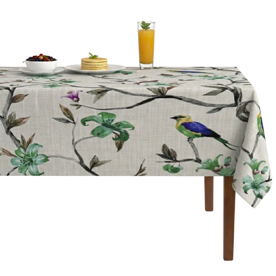 Parrot Floral Digital Print Tablecloth – Mint
