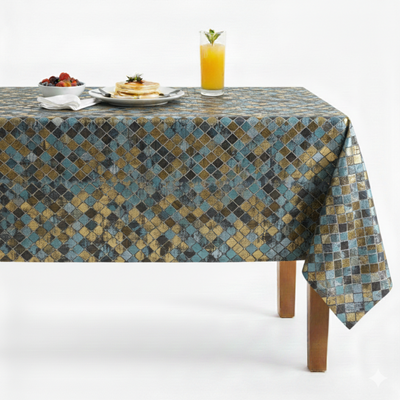 Patio Metallic Jacquard Tablecloth – Sky Blue